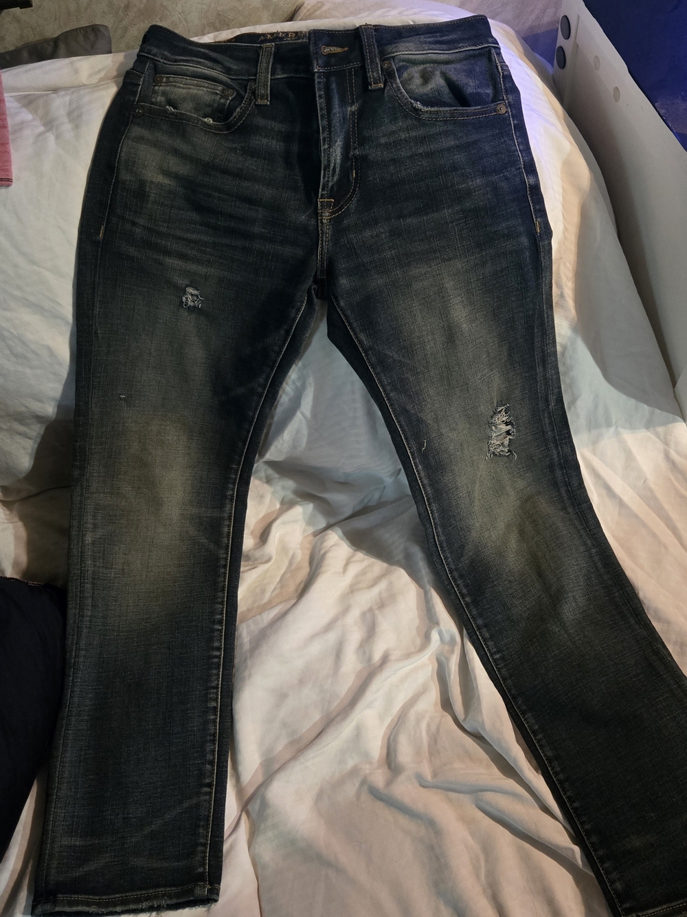 American Eagle Outfitters Faded Dark Blue Slim Straight Jeans